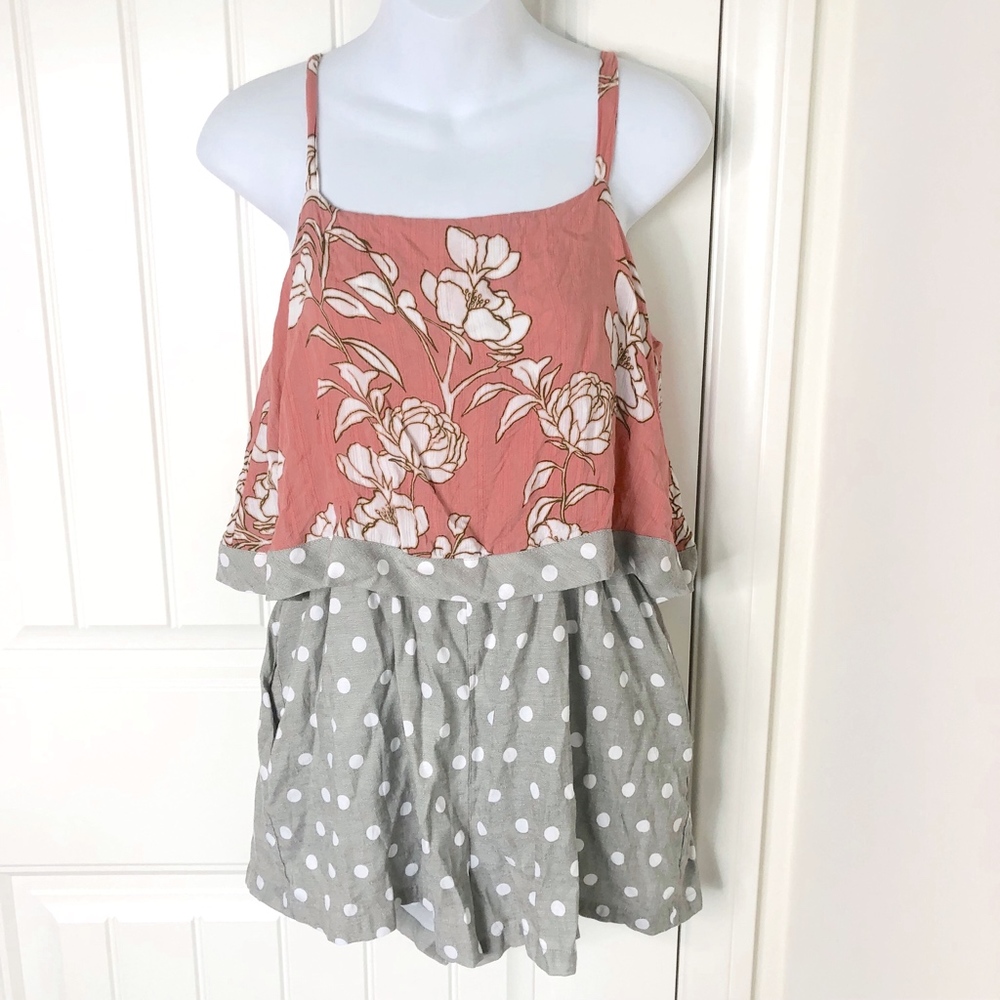 MINKPINK Lovina Pink Gray Playsuit Romper Pockets - Picture 2 of 7
